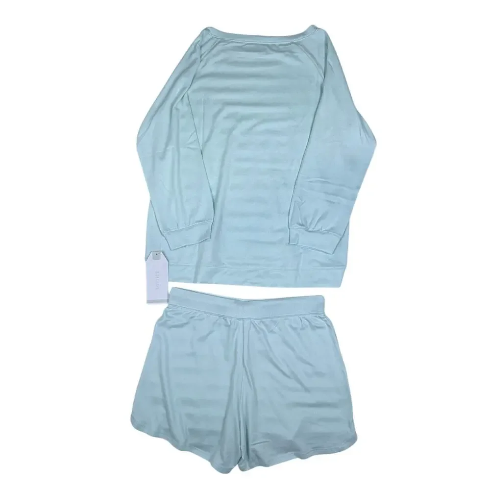 Softies Women's 3/4 Sleeve Boat Neck Top and Short Set Aqua Mint /Small